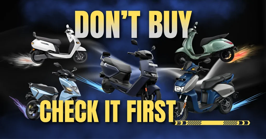 Top 5 Electric Scooters India 2026 Electric Scooter Comparison - Ather Rizta, TVS iQube, Chetak, Vida V1, Simple One.