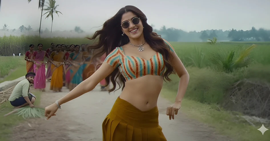 Peddi song Chikiri Chikiri dance scene for Gemini AI photo editing prompts with vibrant outfit