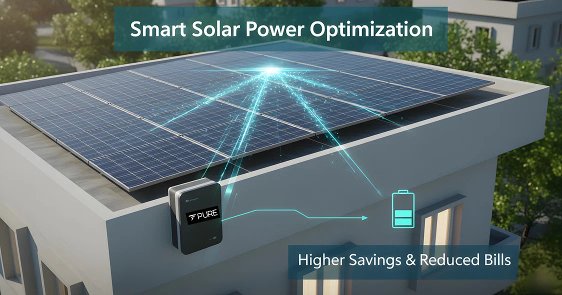 Residential rooftop solar panels connected to the Solar Energy Storage System for maximum Solar Power Optimization.