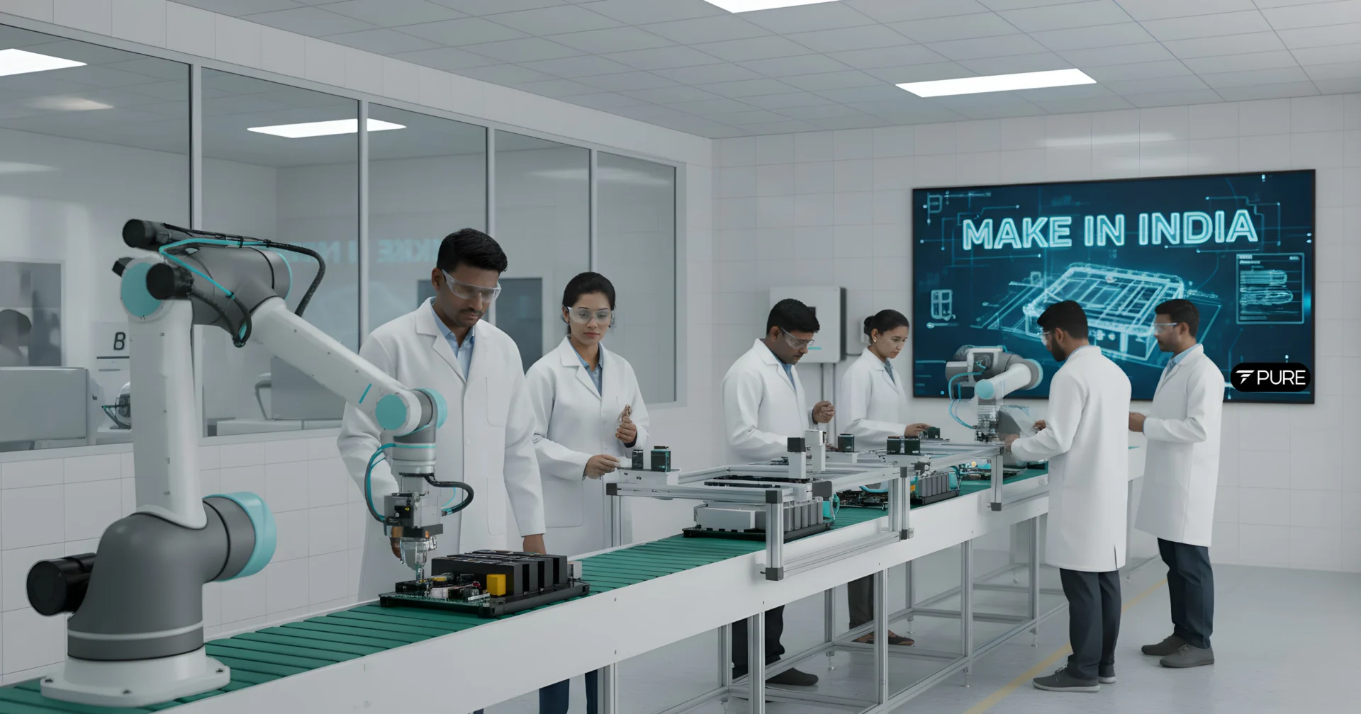 Lithium-ion battery testing and development in the PURE EV Manufacturing Unit lab for the Made in India Battery.