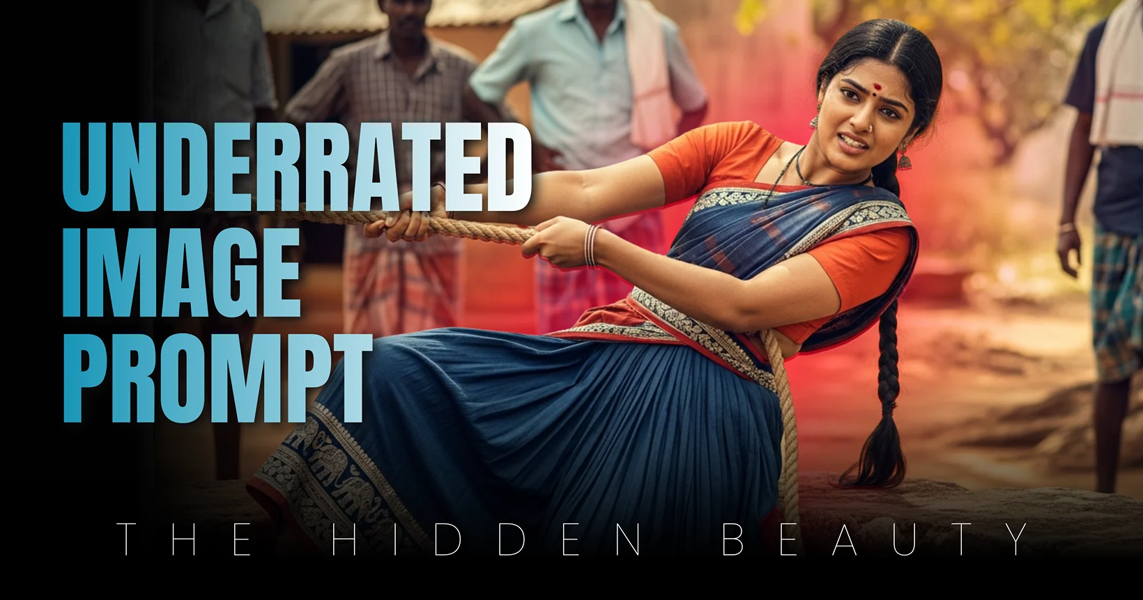 A documentary-style Gemini 3 generation showing intense muscle tension and physical strain in a rural woman pulling a well rope, validating anatomical realism and sweat texture prompts.