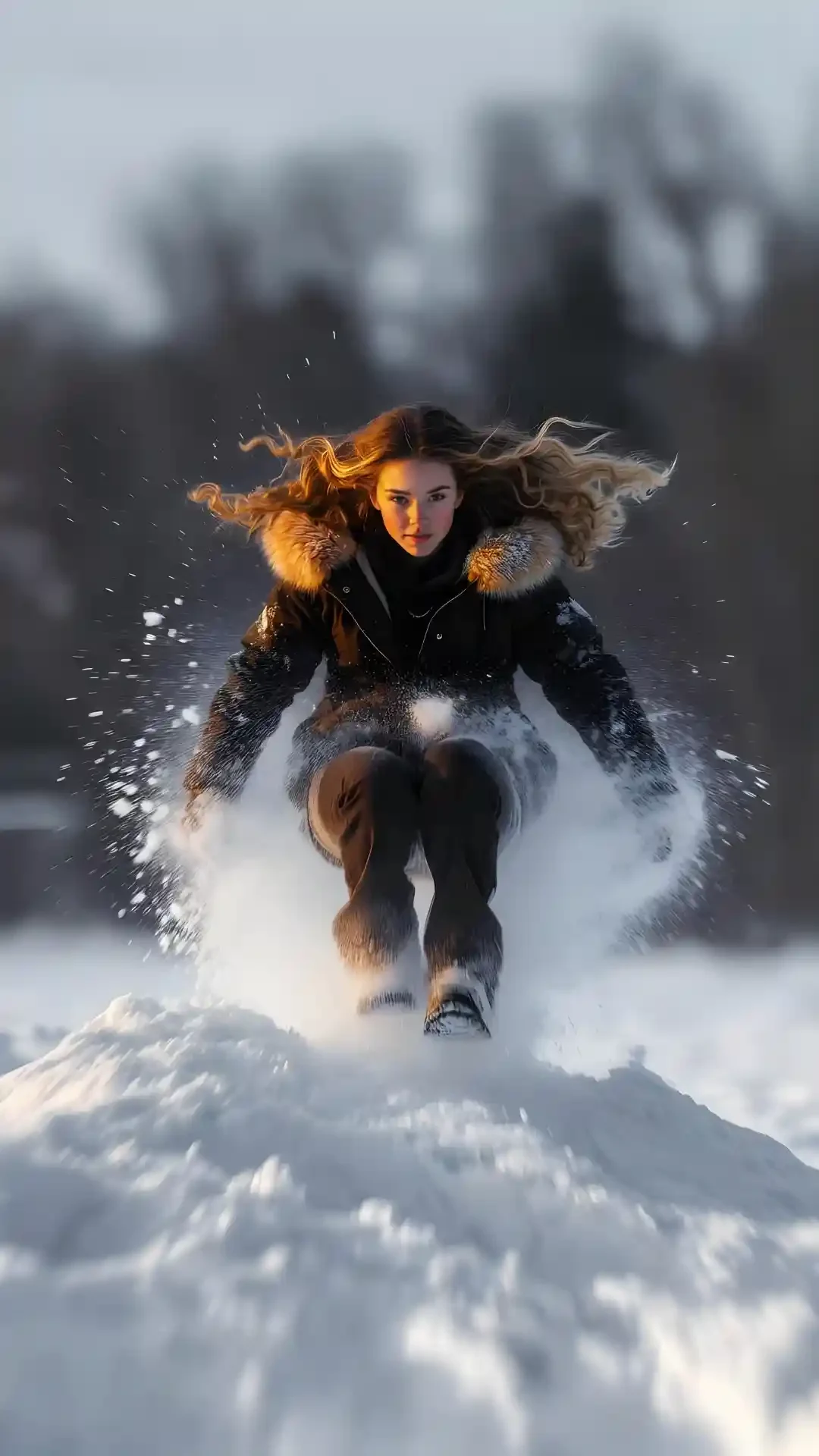 A dynamic mountain jump image from ultra-realistic gemini prompts showcasing stunning 4k photos quality and perfect mid-air frozen effect.