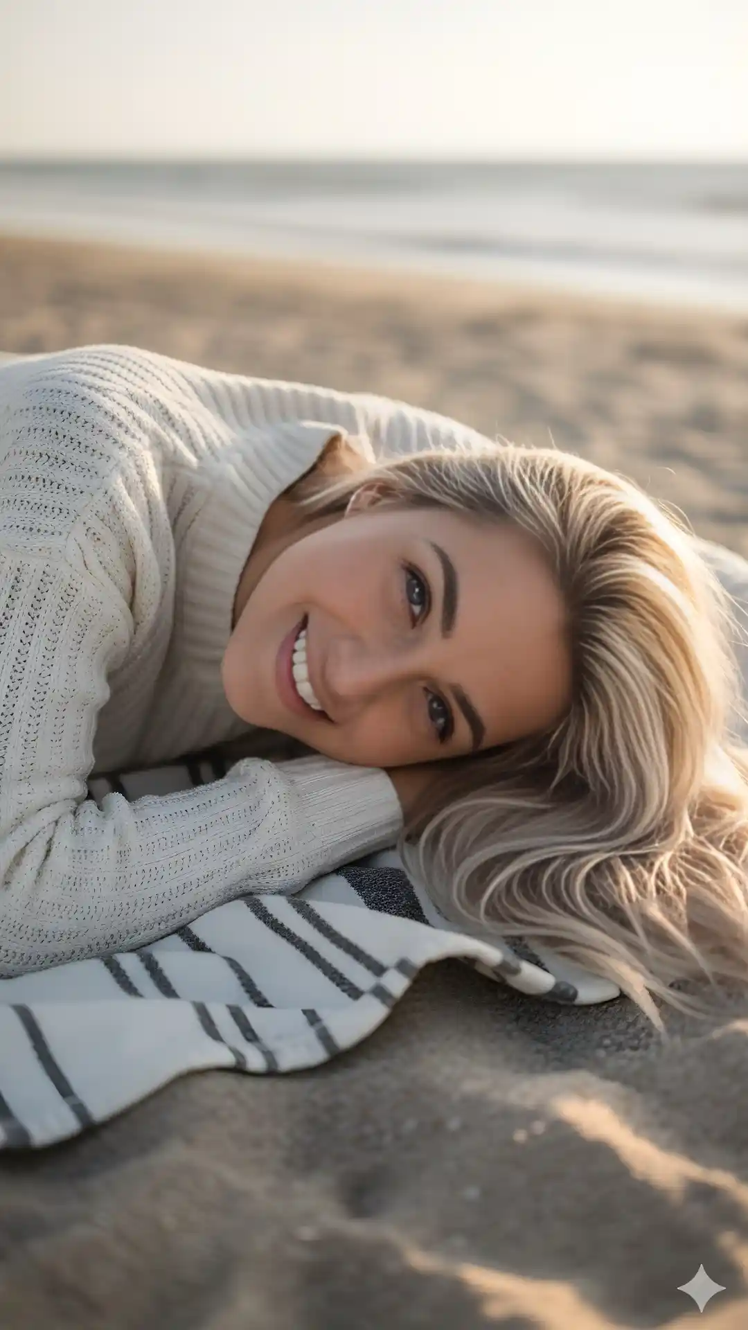 Winter outfit photography prompts using Grok macro close-up for cream knit sweater