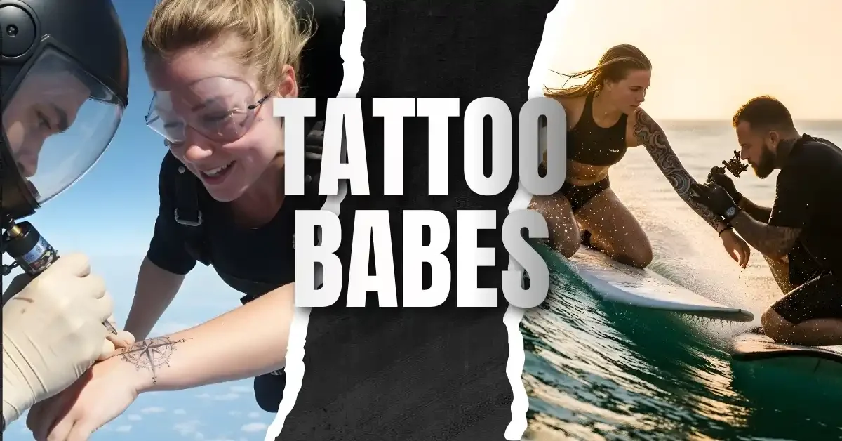 High-adrenaline skydive action shot of a woman getting a compass tattoo, generated by a complex Cinematic AI Portrait Prompt for Cute Girls.
